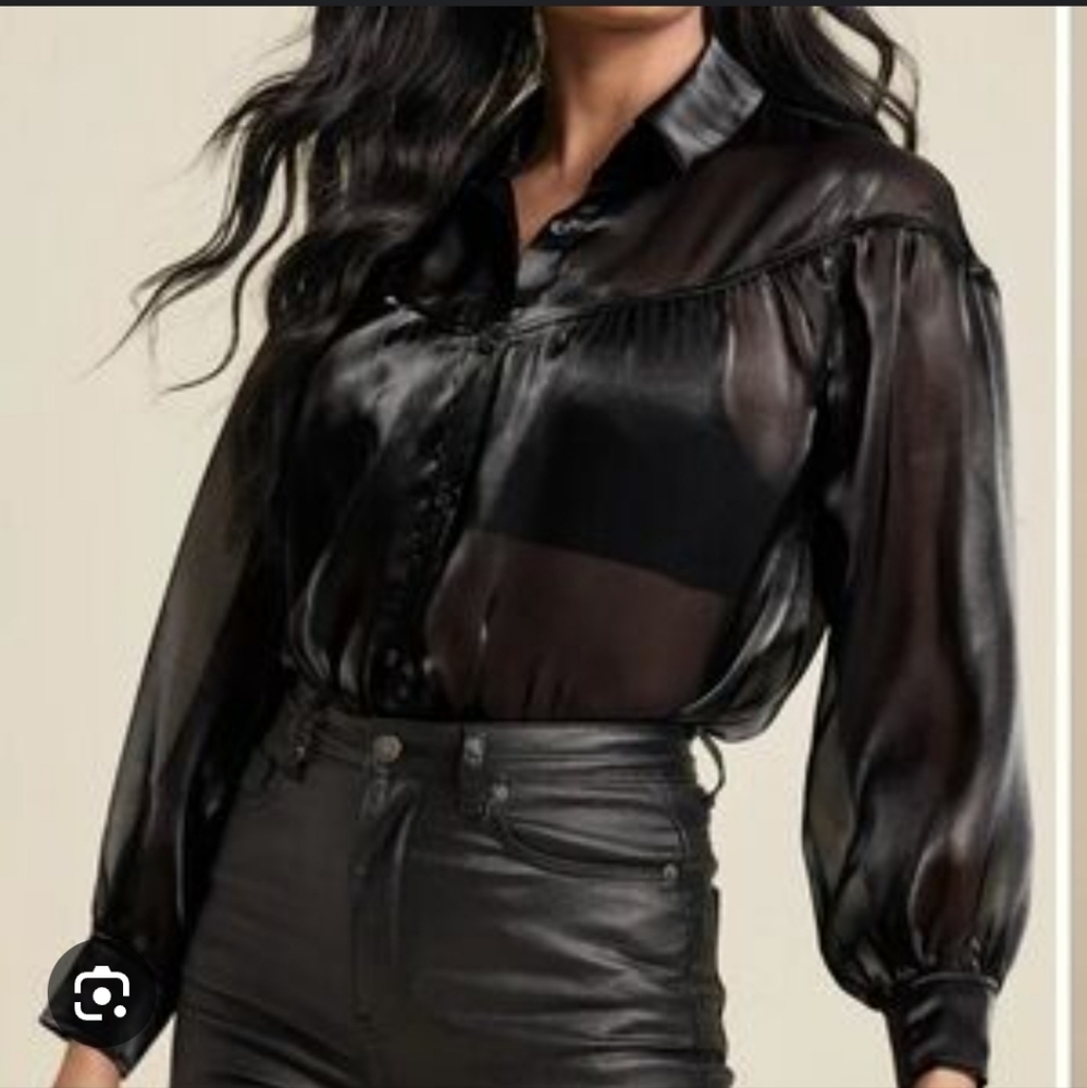 VENUS Sheer Button Down Blouse - Picture 2 of 7
